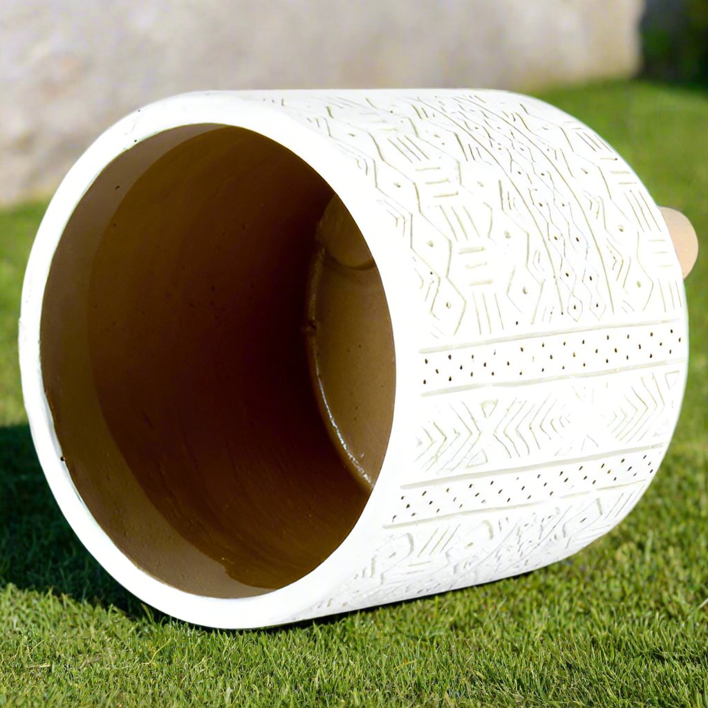 Aztec Footed Planter | White Cement Pot 