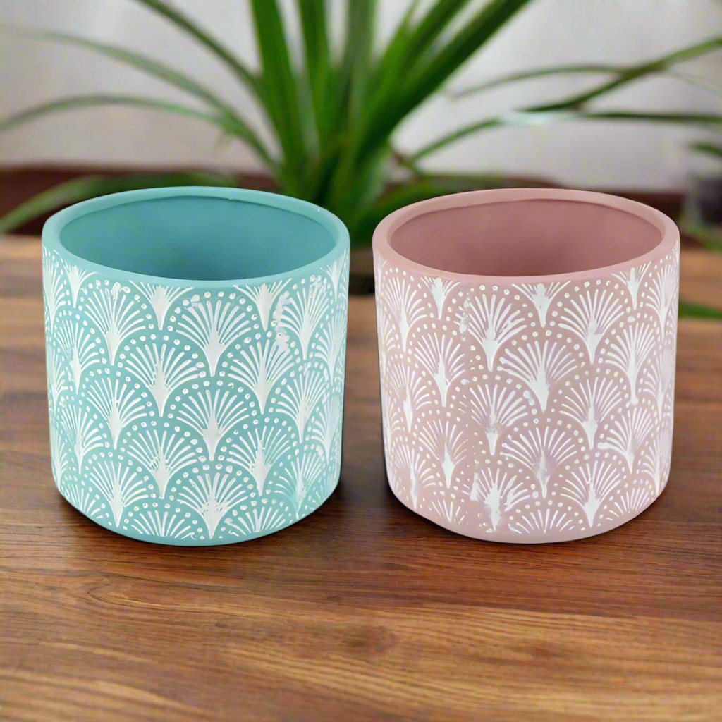 Ceramic Pot with Fan Pattern | Decorative Planter Australia