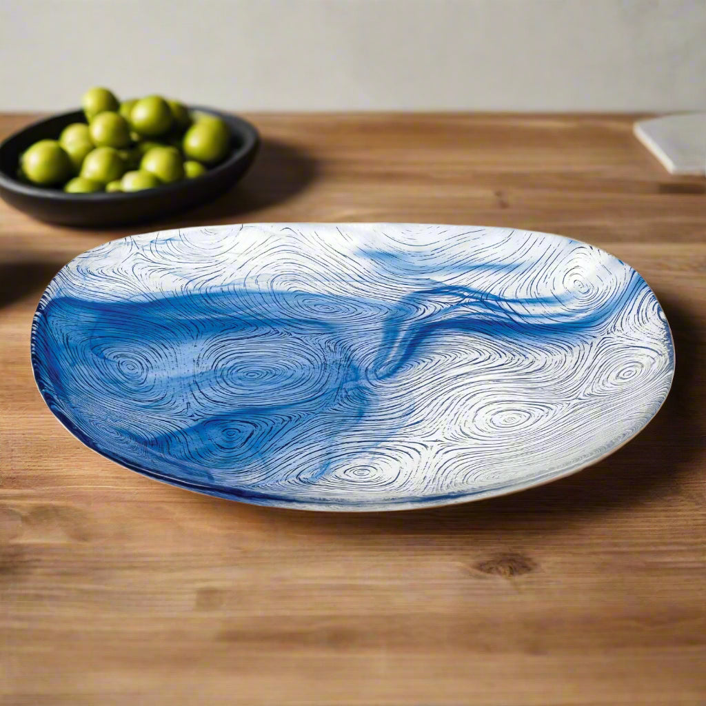 Pasabahce Linden Batik Blue & Silver Swirl Entree Plates