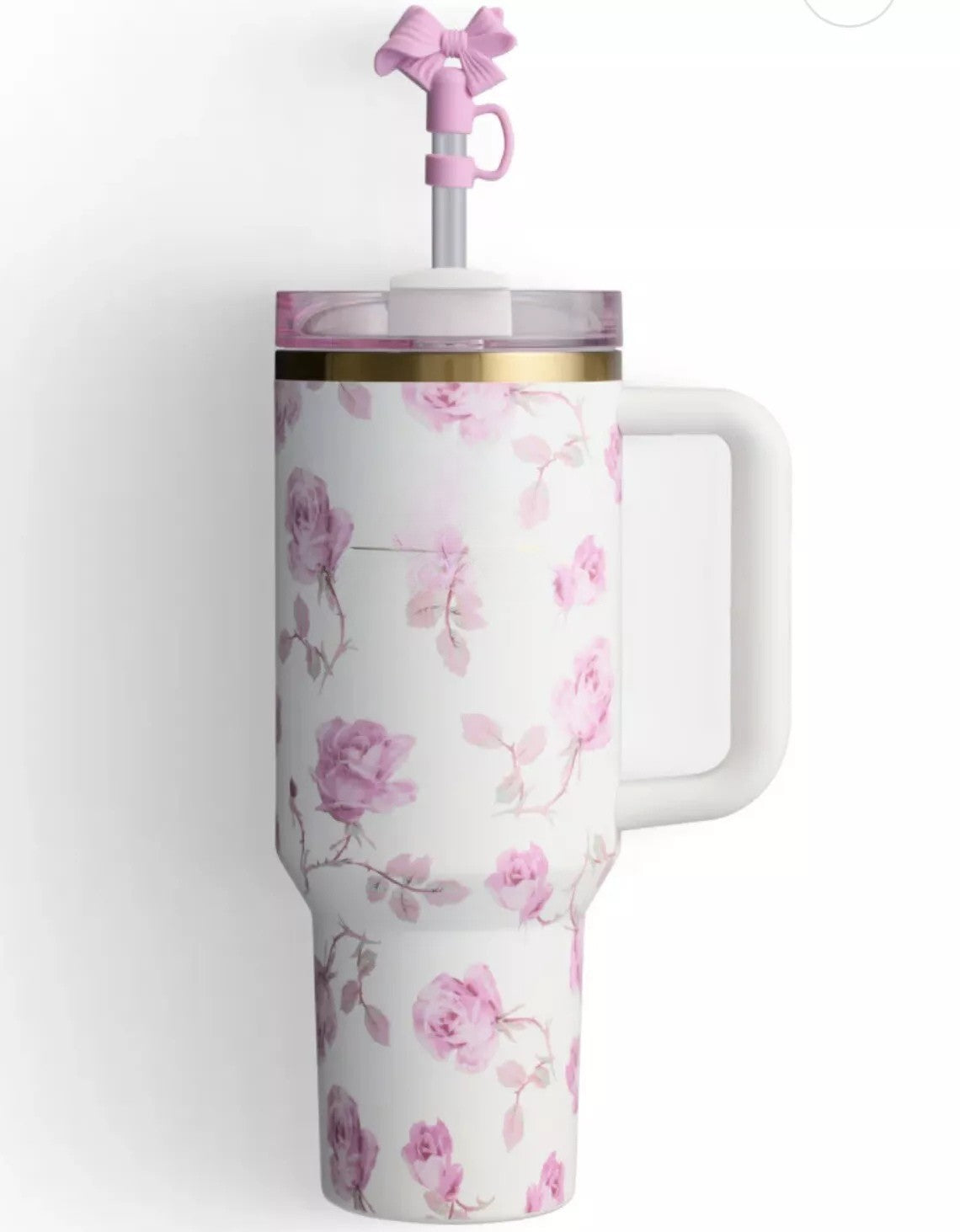 Floral Travel Mug with Handle and Leakproof Lid


