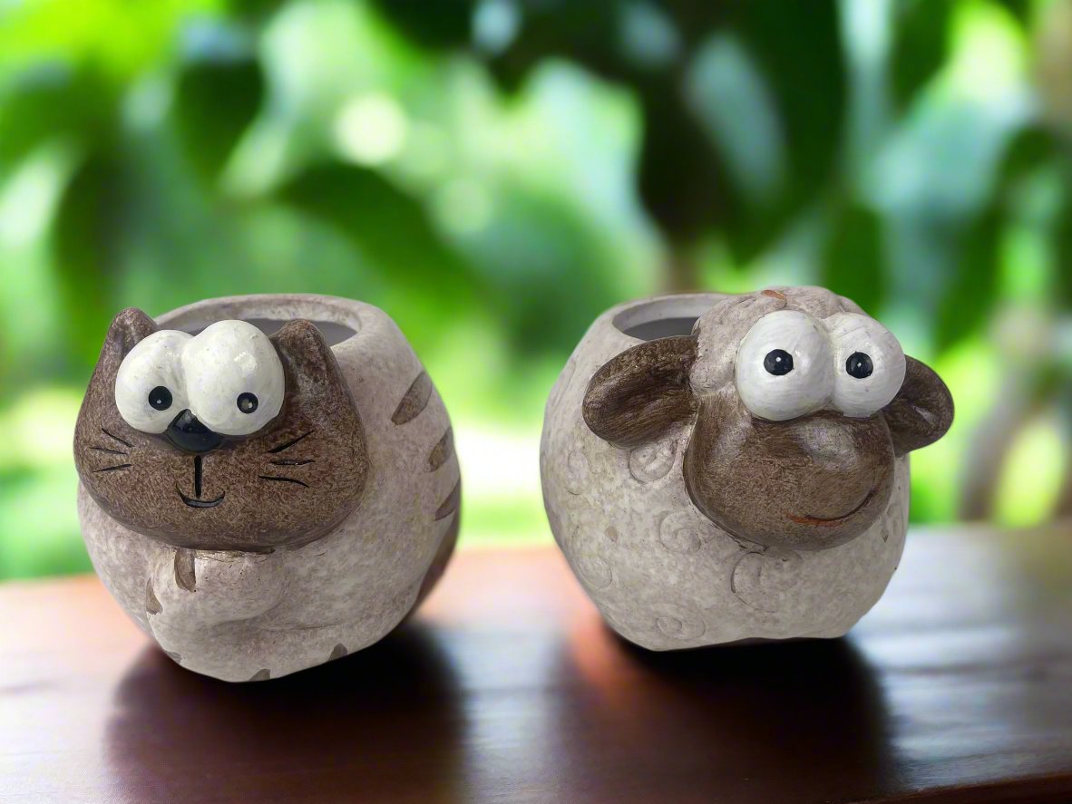 Ceramic Sheep & Cat Planter | 12x11cm