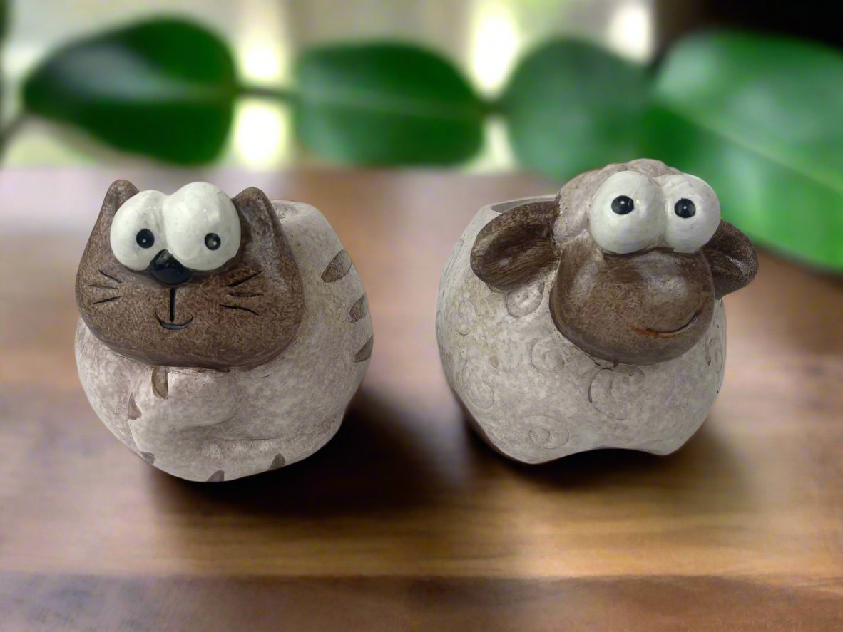 Ceramic Sheep & Cat Planter | 12x11cm