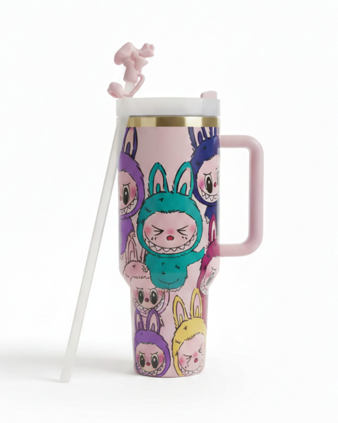 Labubu Quencher H2.0 Tumbler – Labubu Edition 40oz Insulated Stainless Steel Cup with Handle, Straw & Spill-Resistant Lid, Keeps Drinks Hot/Cold