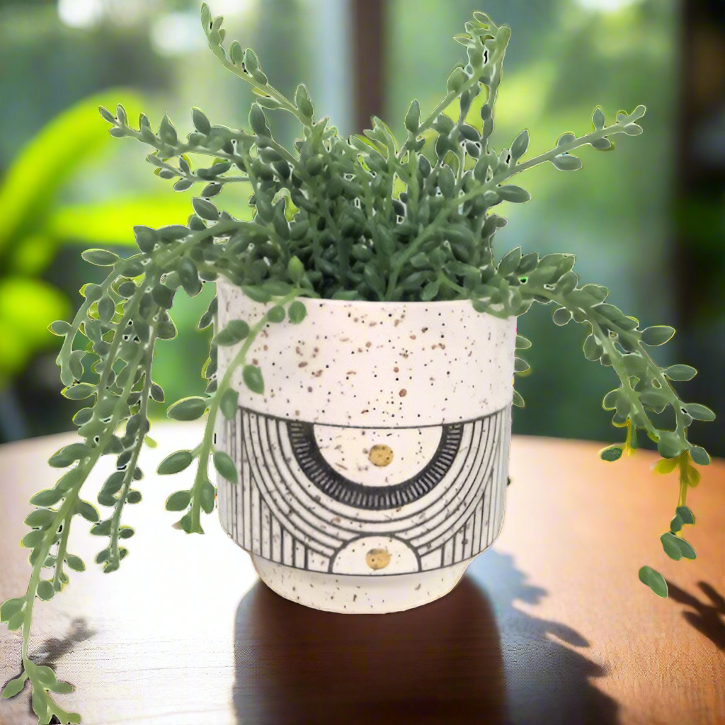 Black Aztec Planter | Terrazzo Style