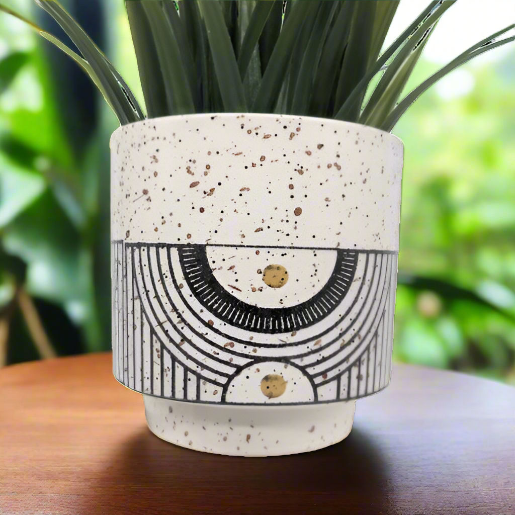 Small Terrazzo Aztec Pot | Decorative Black Planter 