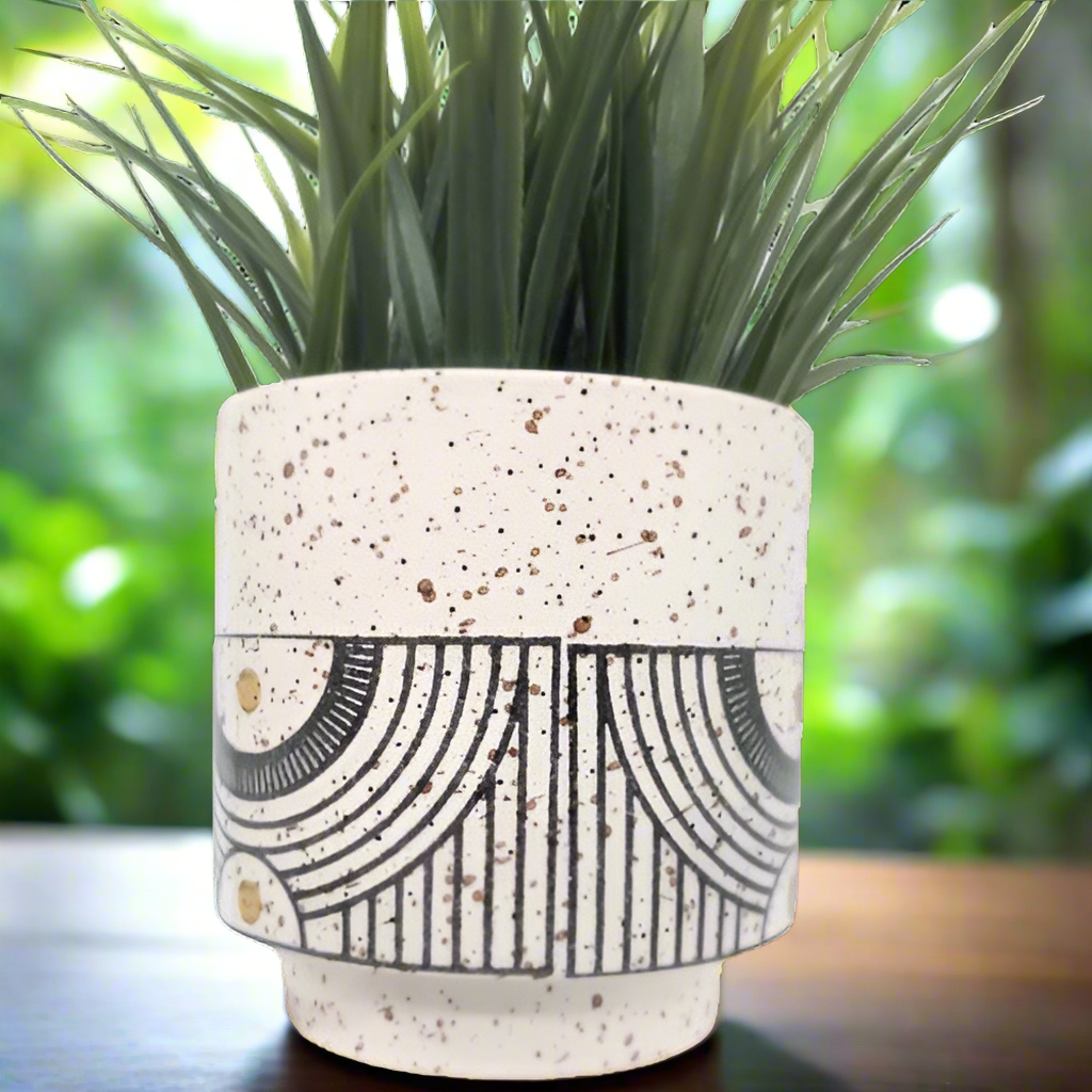 Terrazzo Aztec Planter | Small Black Pot 