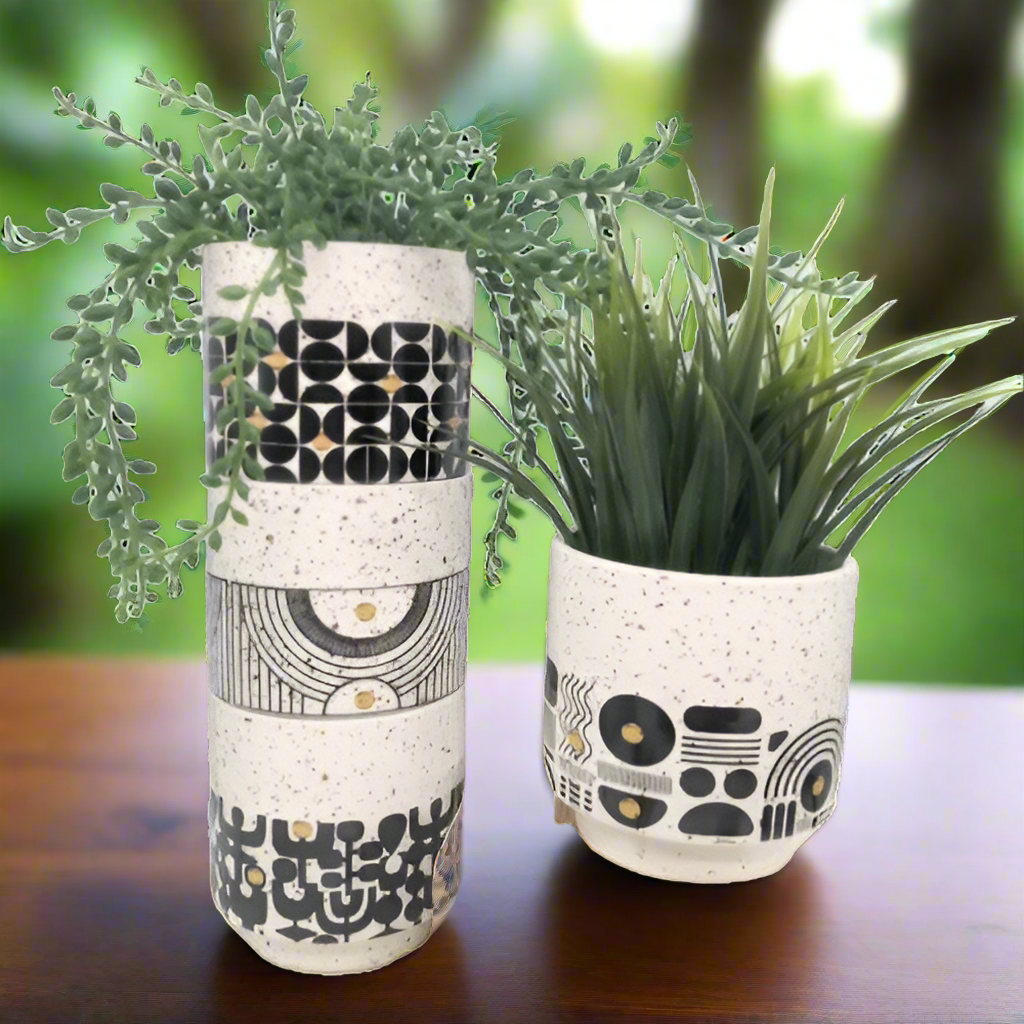 Black Aztec Terrazzo Pot | 10cm Planter | Buy Plants Online