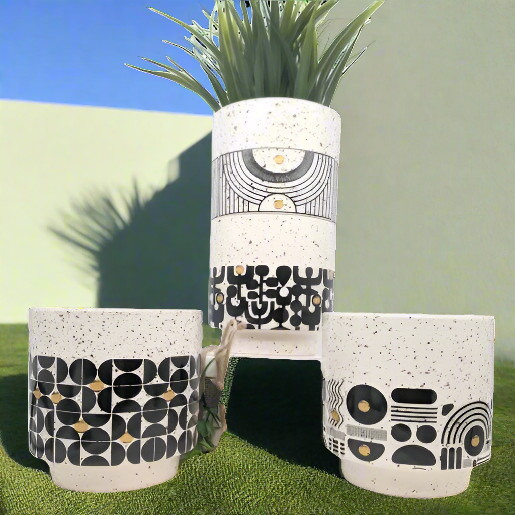 Small Aztec Terrazzo Pot | Decorative Black Planter