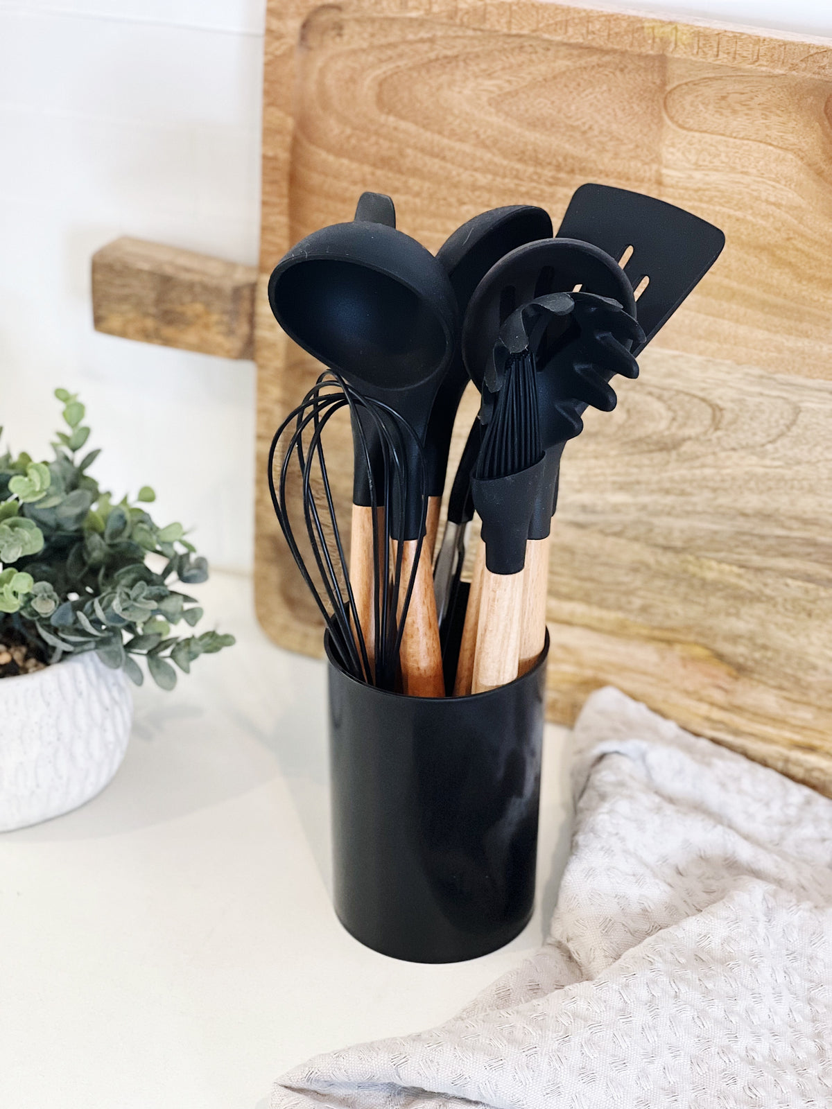 Designed to keep you cooking with flair, these handsome Acacia Handle Silicone Utensil Set in a 10 piece feature a black silicone head and a rounded handle of solid acacia, perfect for the modern chef. Everything you need, including a utensil holder!| Bliss Gifts &amp; Homewares | Unit 8, 259 Princes Hwy Ulladulla | South Coast NSW | Online Retail Gift &amp; Homeware Shopping | 0427795959, 44541523