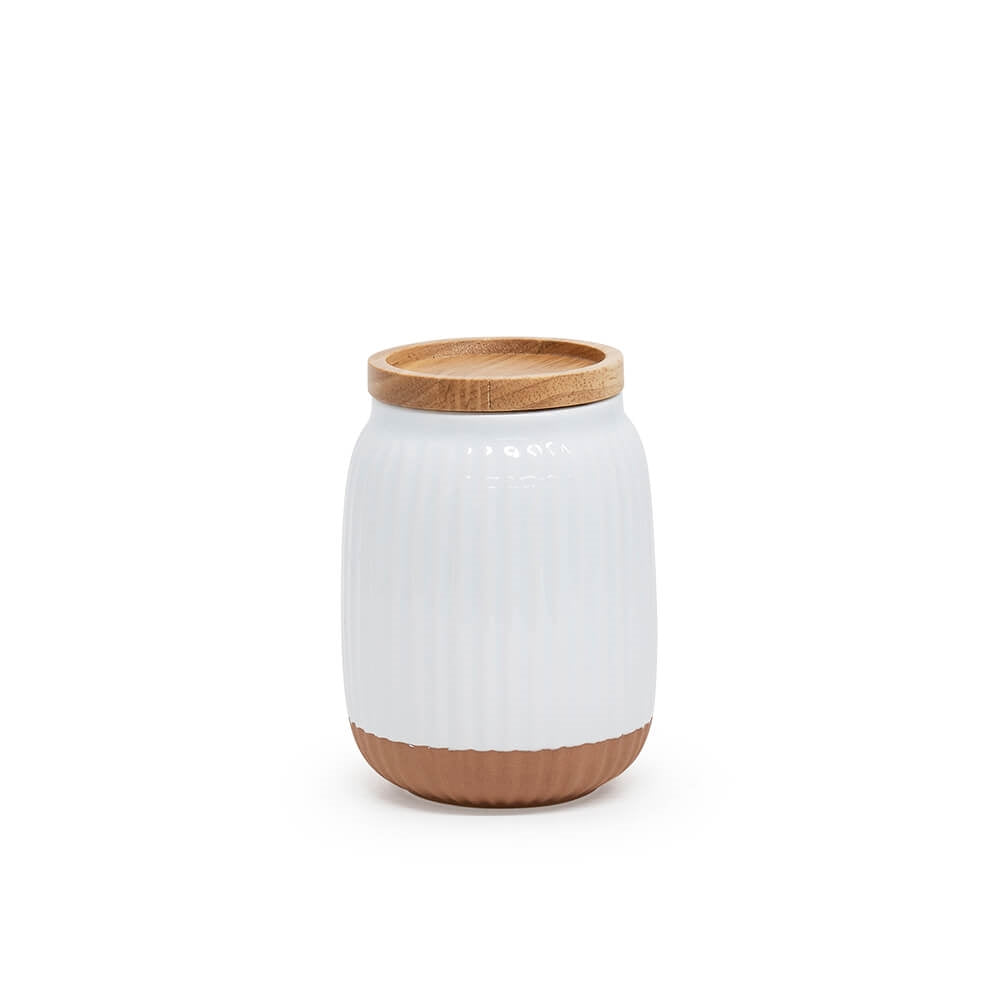 With a soft organic form and hand carved rib texture is salt&amp;pepper&#39;s Amana Canister Set. With a distinctive white glaze, matte faux terracotta base and airtight wooden lid, this set of three 10x14cm canisters will store and keep your dry foods fresh.| Bliss Gifts &amp; Homewares | Unit 8, 259 Princes Hwy Ulladulla | South Coast NSW | Online Retail Gift &amp; Homeware Shopping | 0427795959, 44541523