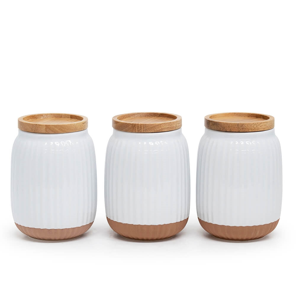 With a soft organic form and hand carved rib texture is salt&pepper's Amana Canister Set. With a distinctive white glaze, matte faux terracotta base and airtight wooden lid, this set of three 10x14cm canisters will store and keep your dry foods fresh.| Bliss Gifts & Homewares | Unit 8, 259 Princes Hwy Ulladulla | South Coast NSW | Online Retail Gift & Homeware Shopping | 0427795959, 44541523