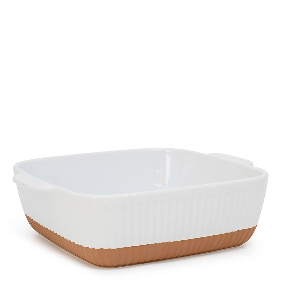 Created from stoneware with a soft organic form and hand carved rib texture is our Amana Square Baking Dish. A distinctive glossy white glaze and matte faux terracotta base, this 24.5x8cm baking dish is perfect for entertaining.| Bliss Gifts & Homewares | Unit 8, 259 Princes Hwy Ulladulla | South Coast NSW | Online Retail Gift & Homeware Shopping | 0427795959, 44541523