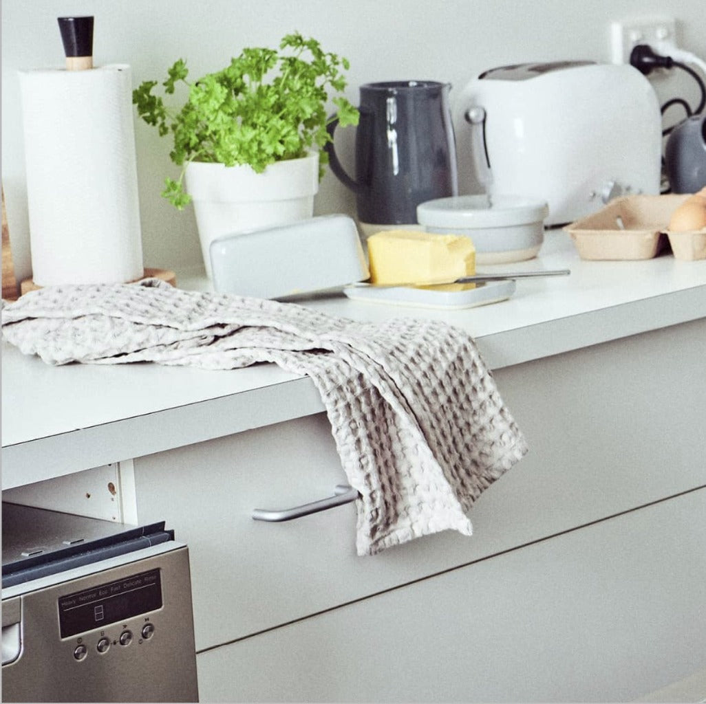Bring style and colour to your cooking with the Arlo Waffle Tea Towel. Featuring waffle textured detailing this 45x70cm cloud coloured cotton tea towel is perfect for drying dishes and wiping up spills. | Bliss Gifts &amp; Homewares | Unit 8, 259 Princes Hwy Ulladulla | South Coast NSW | Online Retail Gift &amp; Homeware Shopping | 0427795959, 44541523