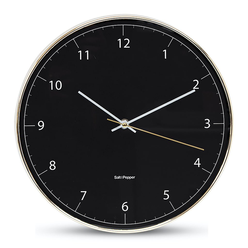 Stay ahead of time and style any wall space with this classic 31cm BLAIR wall clock from Salt&amp;Pepper&#39;s MOOD collection. Black face, gold frame. Easy-to-read numbers and dials. Silent sweep movement. Shop online or instore. AfterPay available. Australia wide Shipping. | Bliss Gifts &amp; Homewares | Unit 8, 259 Princes Hwy Ulladulla | South Coast NSW | 0427795959, 44541523