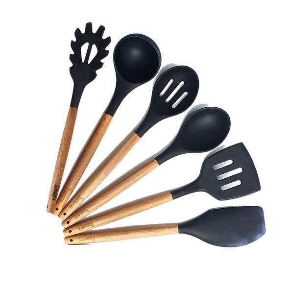 Bialetti St Clare Acacia Handle Silicone Slotted Spoon - Kitchen Utensils - black silicone head - heat resistant up to 500degrees - solid acacia handle |Bliss Gifts &amp; Homewares - Unit 8, 259 Princes Hwy Ulladulla - Shop Online &amp; In store - 0427795959, 44541523 - Australia wide shipping