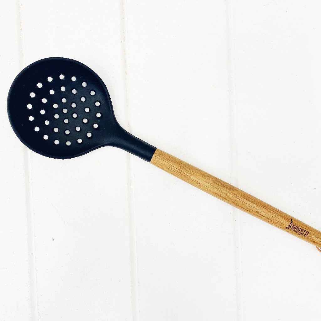 Bialetti St Clare Acacia Handle Silicone Slotted Skimmer - Kitchen Utensils - black silicone head - heat resistant up to 500degrees - solid acacia handle |Bliss Gifts &amp; Homewares - Unit 8, 259 Princes Hwy Ulladulla - Shop Online &amp; In store - 0427795959, 44541523 - Australia wide shipping