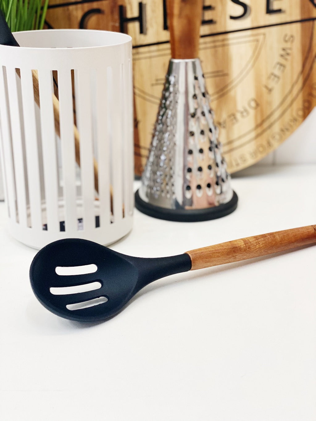 Bialetti St Clare Acacia Handle Silicone Slotted Spoon - Kitchen Utensils - black silicone head - heat resistant up to 500degrees - solid acacia handle |Bliss Gifts &amp; Homewares - Unit 8, 259 Princes Hwy Ulladulla - Shop Online &amp; In store - 0427795959, 44541523 - Australia wide shipping