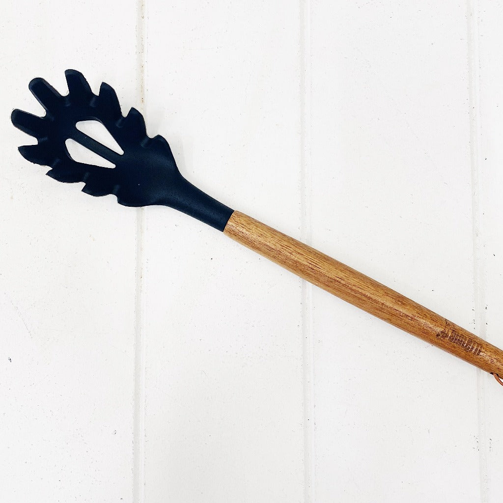 Bialetti St Clare Acacia Handle Silicone Spaghetti Spoon - Kitchen Utensils - black silicone head - heat resistant up to 500degrees - solid acacia handle |Bliss Gifts & Homewares - Unit 8, 259 Princes Hwy Ulladulla - Shop Online & In store - 0427795959, 44541523 - Australia wide shipping