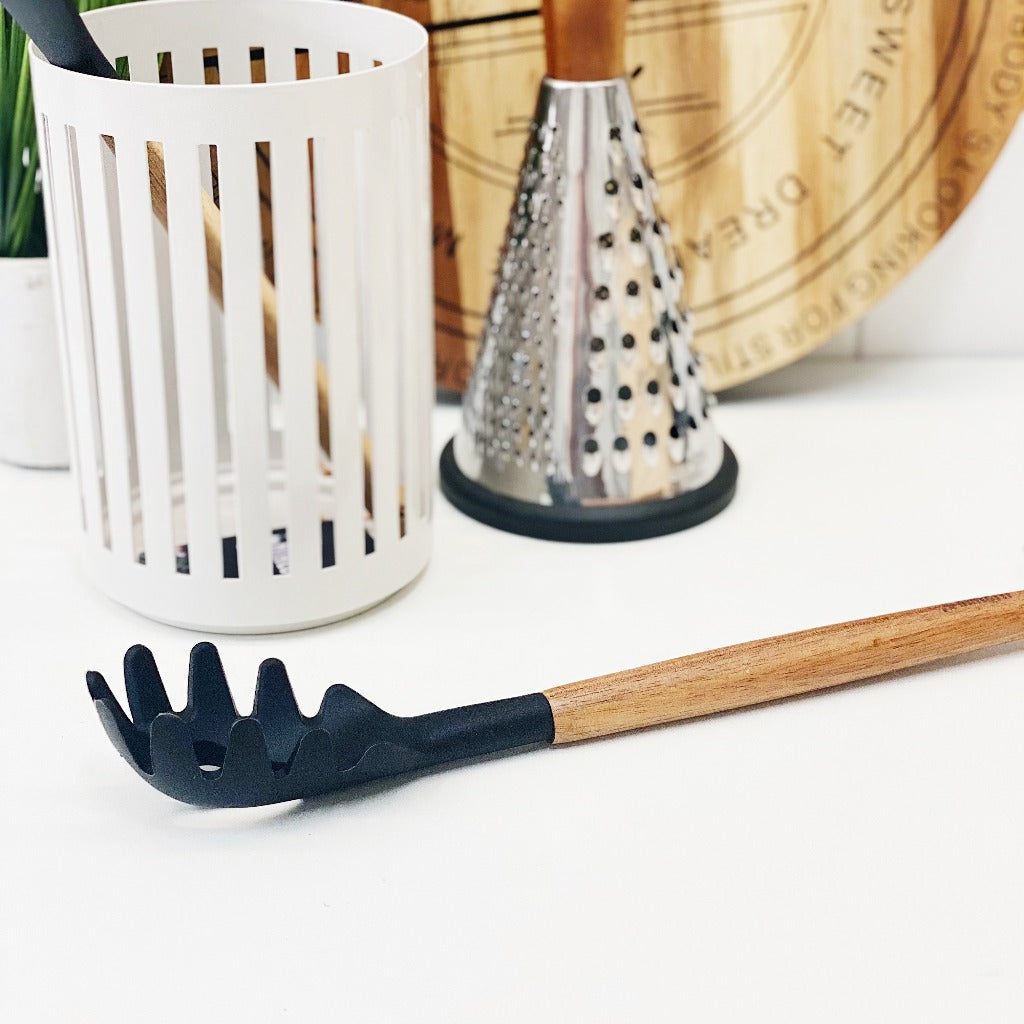 Bialetti St Clare Acacia Handle Silicone Spaghetti Spoon - Kitchen Utensils - black silicone head - heat resistant up to 500degrees - solid acacia handle |Bliss Gifts &amp; Homewares - Unit 8, 259 Princes Hwy Ulladulla - Shop Online &amp; In store - 0427795959, 44541523 - Australia wide shipping