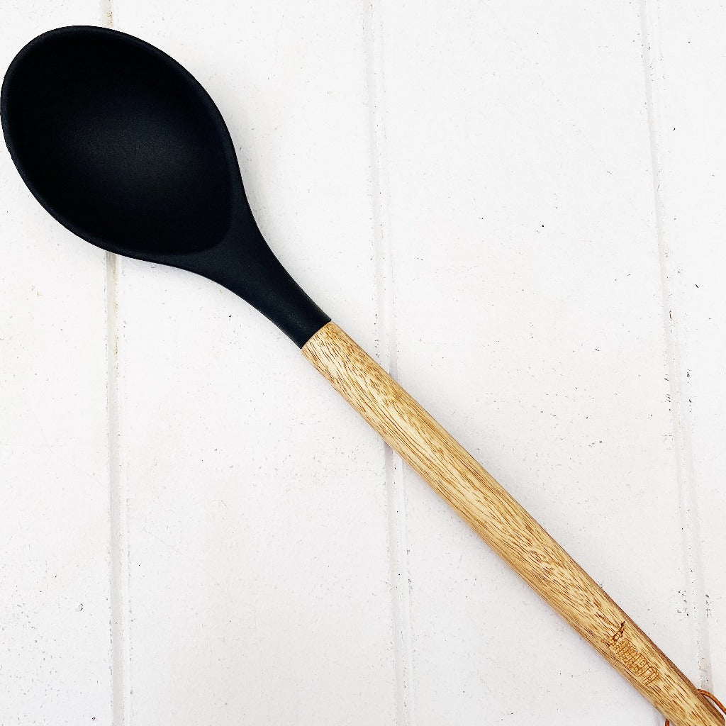 Bialetti St Clare Acacia Handle Silicone Solid Spoon - Kitchen Utensils - black silicone head - heat resistant up to 500degrees - solid acacia handle |Bliss Gifts &amp; Homewares - Unit 8, 259 Princes Hwy Ulladulla - Shop Online &amp; In store - 0427795959, 44541523 - Australia wide shipping