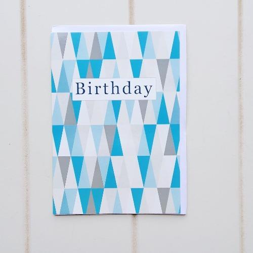 Birthday Turquoise Triangles Greeting Card. Enjoy giving someone special this tall geometric triangular birthday card. Inside of the card says "Cheers to you". Perfect for anyone of any age especially when the card is accompanied with a gift from our online store. | Bliss Gifts & Homewares | Unit 8, 259 Princes Hwy Ulladulla | South Coast NSW | Online Retail Gift & Homeware Shopping | 0427795959, 44541523