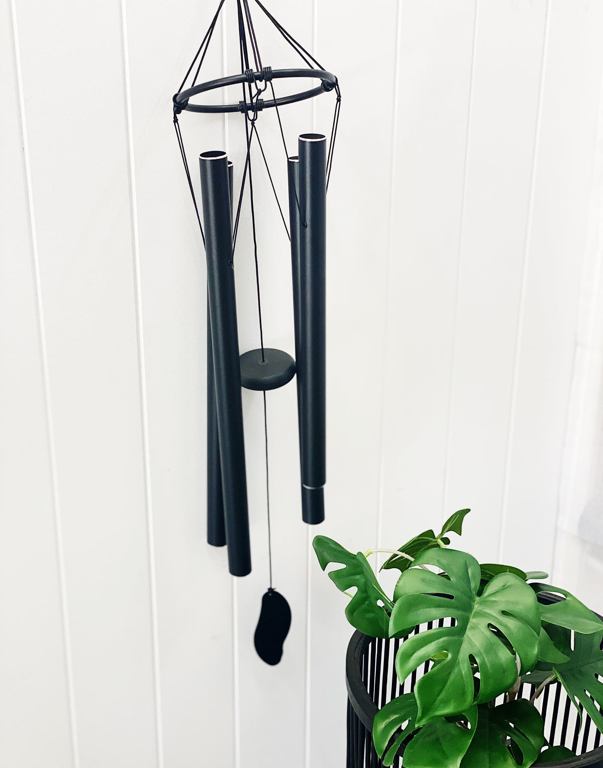 Our bold and beautiful Black Metal Harmonious Tuned Wind Chime features 5 large tubes in all different sizes to give different sounds to your outdoor space. With a strong hook at the top, this stunning wind chime gives off beautiful sound an energy. 85cm.| Bliss Gifts &amp; Homewares | Unit 8, 259 Princes Hwy Ulladulla | South Coast NSW | Online Retail Gift &amp; Homeware Shopping | 0427795959, 44541523