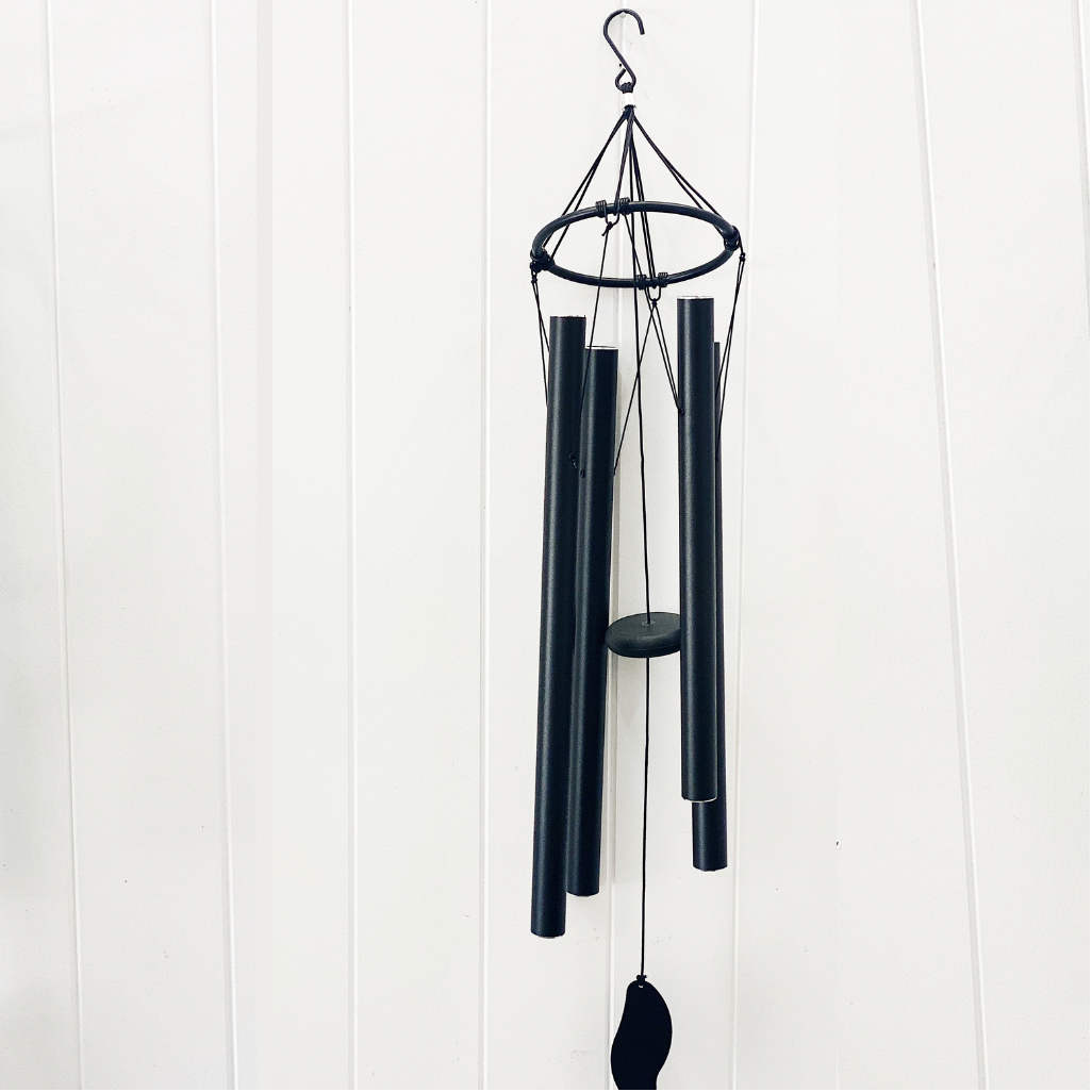 Our bold and beautiful Black Metal Harmonious Tuned Wind Chime features 5 large tubes in all different sizes to give different sounds to your outdoor space. With a strong hook at the top, this stunning wind chime gives off beautiful sound an energy. 85cm.| Bliss Gifts &amp; Homewares | Unit 8, 259 Princes Hwy Ulladulla | South Coast NSW | Online Retail Gift &amp; Homeware Shopping | 0427795959, 44541523