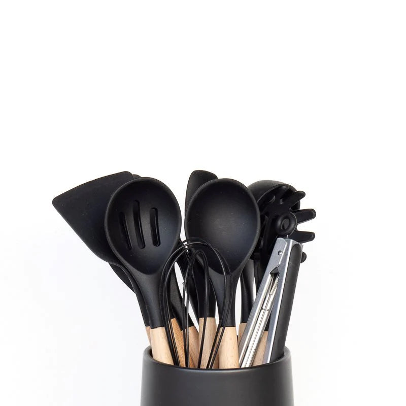 Designed to keep you cooking with flair, these handsome Acacia Handle Silicone Utensil Set in a 10 piece feature a black silicone head and a rounded handle of solid acacia, perfect for the modern chef. Everything you need, including a utensil holder!| Bliss Gifts &amp; Homewares | Unit 8, 259 Princes Hwy Ulladulla | South Coast NSW | Online Retail Gift &amp; Homeware Shopping | 0427795959, 44541523