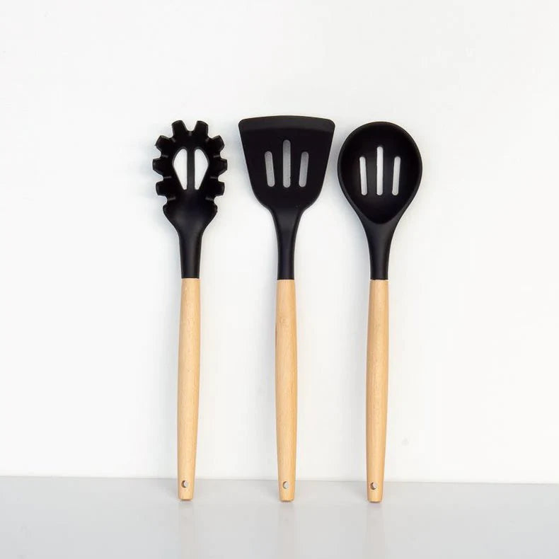 Designed to keep you cooking with flair, these handsome Acacia Handle Silicone Utensil Set in a 10 piece feature a black silicone head and a rounded handle of solid acacia, perfect for the modern chef. Everything you need, including a utensil holder!| Bliss Gifts &amp; Homewares | Unit 8, 259 Princes Hwy Ulladulla | South Coast NSW | Online Retail Gift &amp; Homeware Shopping | 0427795959, 44541523