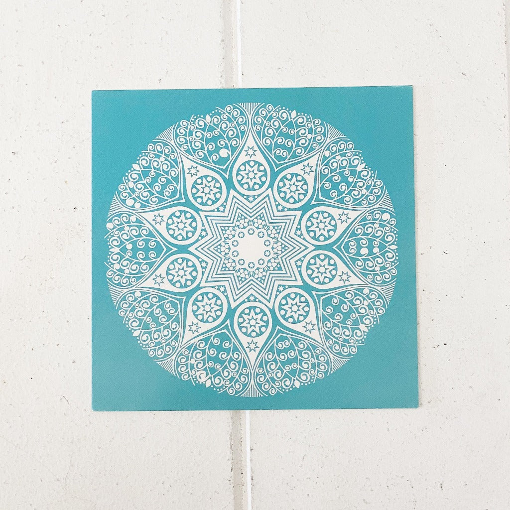 Blue &amp; White Mandala All Occasion Card. Card is blank inside, awaiting a special handwritten message for any and all occasions. Dimensions: 11.5cm x 11.5cm. Comes with a blank envelope. | Bliss Gifts &amp; Homewares | Unit 8, 259 Princes Hwy Ulladulla | South Coast NSW | Online Retail Gift &amp; Homeware Shopping | 0427795959, 44541523