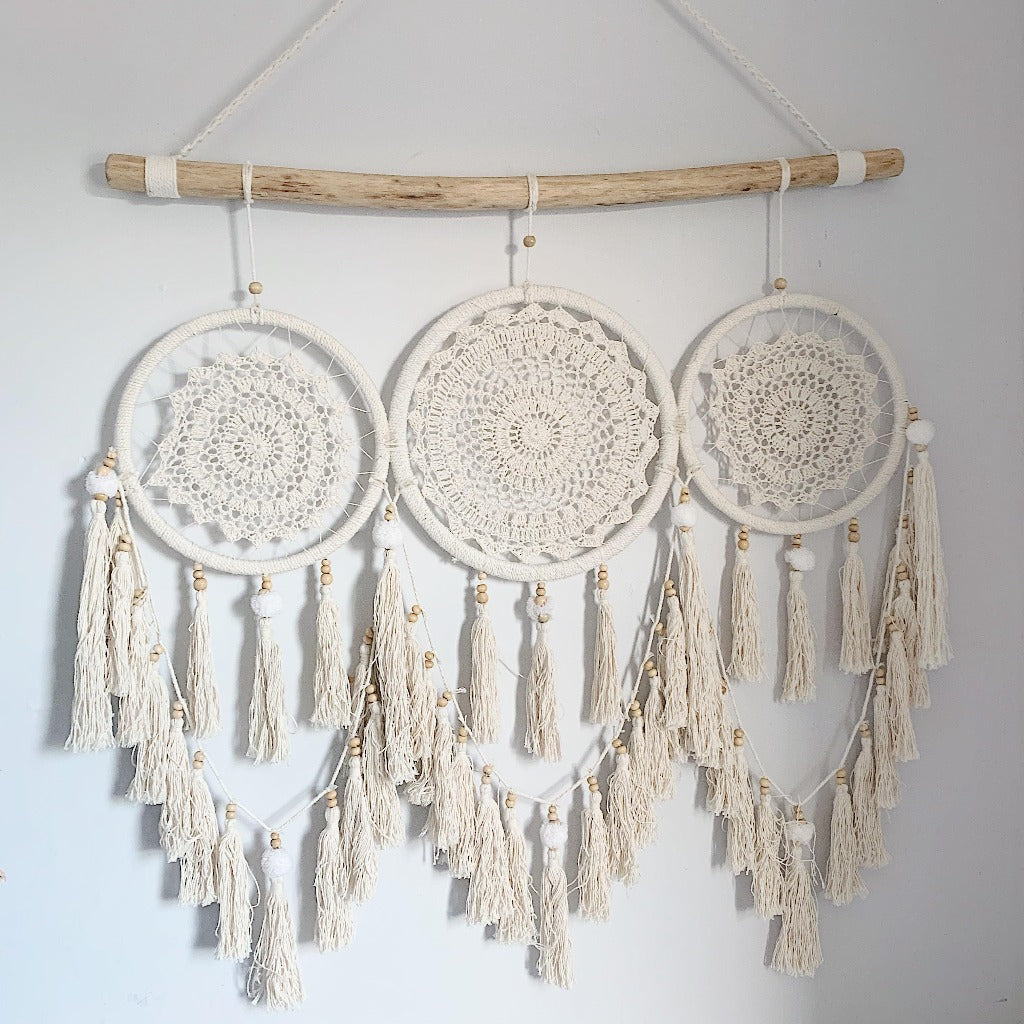 Boho Driftwood Macrame Triple Dreamcatcher BLISS Gifts Homewares