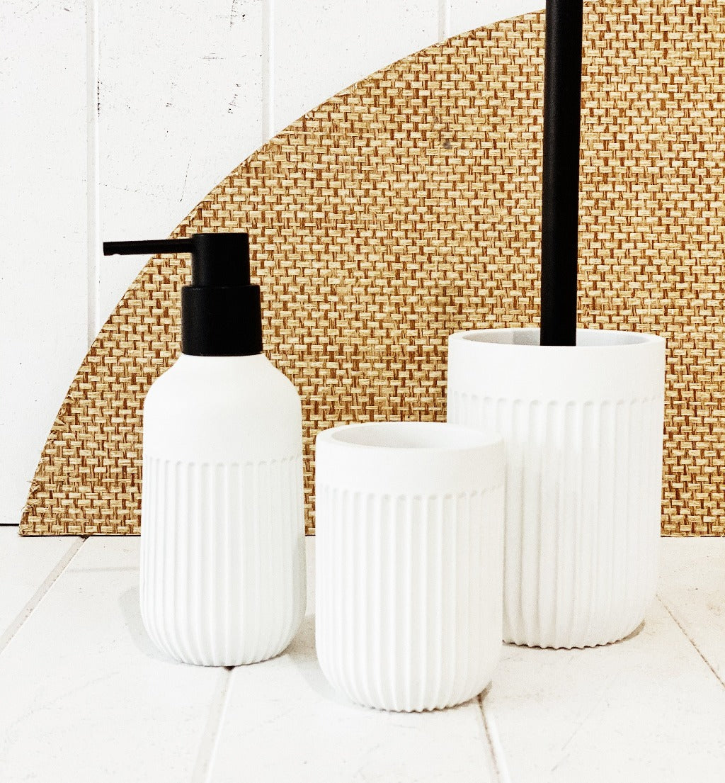 Embrace the latest trends in bathroom styling with the Cult Toilet Brush Holder. Made from poly resin, this 10x35.5cm toilet brush holder in monochromatic matte white enjoys a minimalist design with a ribbed texture finish.| Bliss Gifts &amp; Homewares | Unit 8, 259 Princes Hwy Ulladulla | South Coast NSW | Online Retail Gift &amp; Homeware Shopping | 0427795959, 44541523