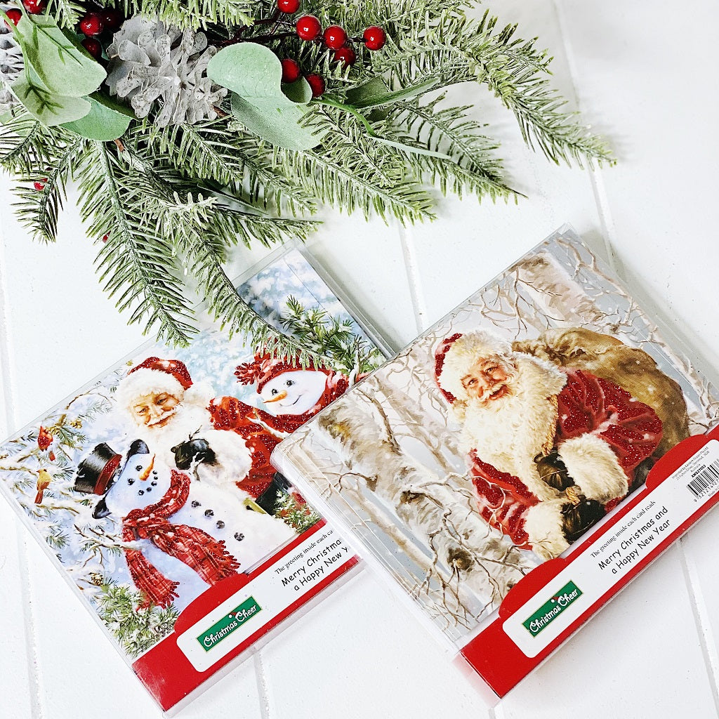 Share the Christmas Spirit with Family and Friends by sending them a card. Our Cheerful Santa Christmas Cards feature gorgeous images in a traditional Santa design. 8 cards with envelopes. Shop online or instore. AfterPay available. Australia wide Shipping. | Bliss Gifts &amp; Homewares | Unit 8, 259 Princes Hwy Ulladulla | South Coast NSW | 0427795959, 44541523 