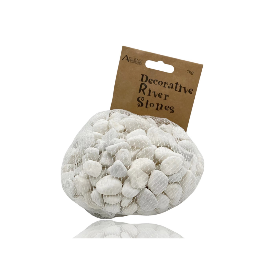 Decorate your faux flower vases, shallow platters, potted plants and much more with our washed White Decorative River Pebbles. Bringing a natural theme to your home decor, whatever you display is sure to look crisp and creative. Comes in a 1kg bag. | Bliss Gifts &amp; Homewares | Unit 8, 259 Princes Hwy Ulladulla | South Coast NSW | Online Retail Gift &amp; Homeware Shopping | 0427795959, 44541523