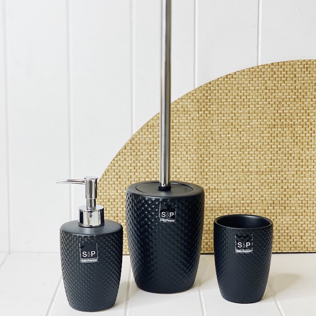 Update your bathroom with a great new classic with EMBOSS by Salt&amp;Pepper. This 11x39.5cm toilet brush &amp; holder from the SUDS bathroom collection is made from a highly durable ceramic, and features a spotted embossed textured finish| Bliss Gifts &amp; Homewares | Unit 8, 259 Princes Hwy Ulladulla | South Coast NSW | Online Retail Gift &amp; Homeware Shopping | 0427795959, 44541523