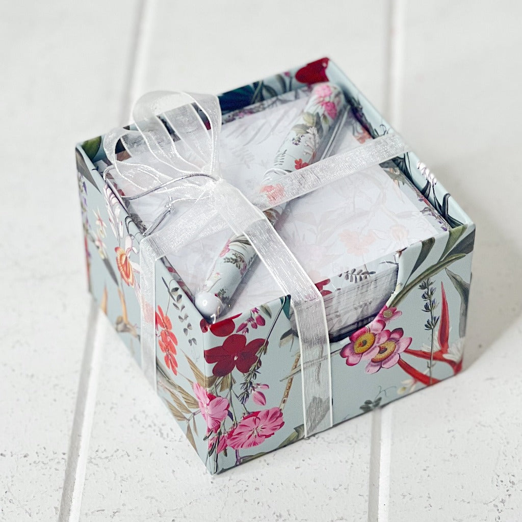 These gorgeous Floral Luxe Note Block with Pen are a perfect gift for your loved ones or for yourself. The perfect size to fit on your office desk or kitchen bench and the block comes in a container to keep it neat and tidy with a matching pen.| Bliss Gifts &amp; Homewares | Unit 8, 259 Princes Hwy Ulladulla | South Coast NSW | Online Retail Gift &amp; Homeware Shopping | 0427795959, 44541523