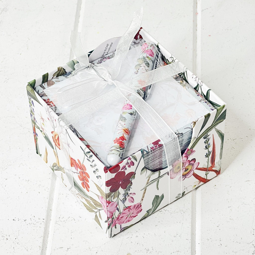 These gorgeous Floral Luxe Note Block with Pen are a perfect gift for your loved ones or for yourself. The perfect size to fit on your office desk or kitchen bench and the block comes in a container to keep it neat and tidy with a matching pen.| Bliss Gifts &amp; Homewares | Unit 8, 259 Princes Hwy Ulladulla | South Coast NSW | Online Retail Gift &amp; Homeware Shopping | 0427795959, 44541523