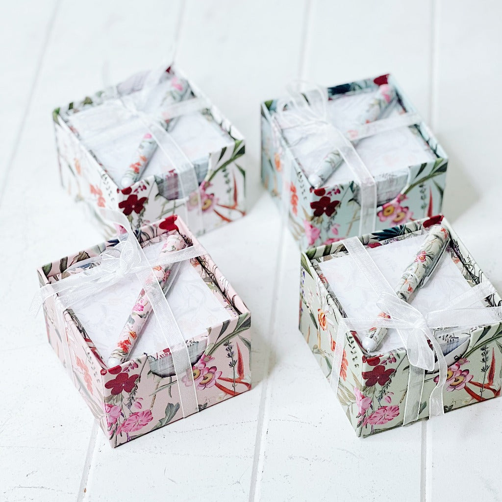 These gorgeous Floral Luxe Note Block with Pen are a perfect gift for your loved ones or for yourself. The perfect size to fit on your office desk or kitchen bench and the block comes in a container to keep it neat and tidy with a matching pen.| Bliss Gifts &amp; Homewares | Unit 8, 259 Princes Hwy Ulladulla | South Coast NSW | Online Retail Gift &amp; Homeware Shopping | 0427795959, 44541523