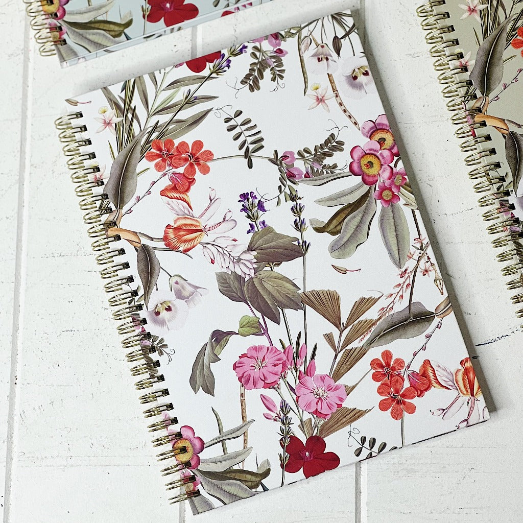 These gorgeous Splendid Bouquet Spiral Notebook - B5 are a perfect gift for your loved ones or for yourself, if you love to handwrite your notes. Each notebook features a unique background colour with gorgeous gold foiled flowers on the front. 80 sheets.| Bliss Gifts &amp; Homewares | Unit 8, 259 Princes Hwy Ulladulla | South Coast NSW | Online Retail Gift &amp; Homeware Shopping | 0427795959, 44541523