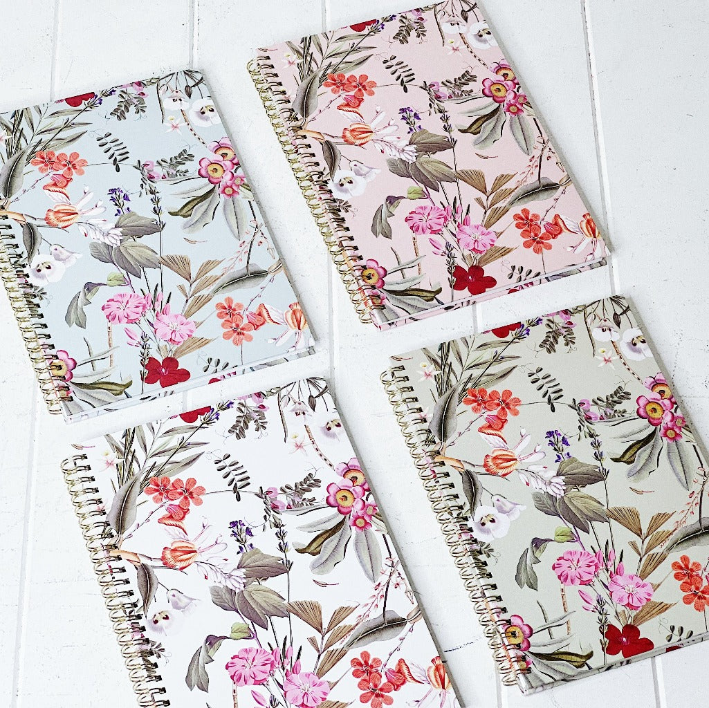 These gorgeous Splendid Bouquet Spiral Notebook - B5 are a perfect gift for your loved ones or for yourself, if you love to handwrite your notes. Each notebook features a unique background colour with gorgeous gold foiled flowers on the front. 80 sheets.| Bliss Gifts &amp; Homewares | Unit 8, 259 Princes Hwy Ulladulla | South Coast NSW | Online Retail Gift &amp; Homeware Shopping | 0427795959, 44541523