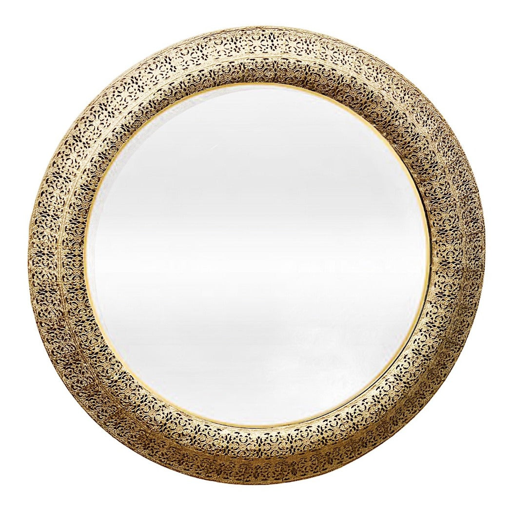 Add some style and brightness into your home with our Gold Vintage Look Moroccan Mirror which will provide sophistication and a luxe look into your home. Dimensions: 60cm diameter, 4cm depth (Mirror itself is 44cm diameter). Moroccan inspired antique mirror.| Bliss Gifts &amp; Homewares | Unit 8, 259 Princes Hwy Ulladulla | South Coast NSW | Online Retail Gift &amp; Homeware Shopping | 0427795959, 44541523