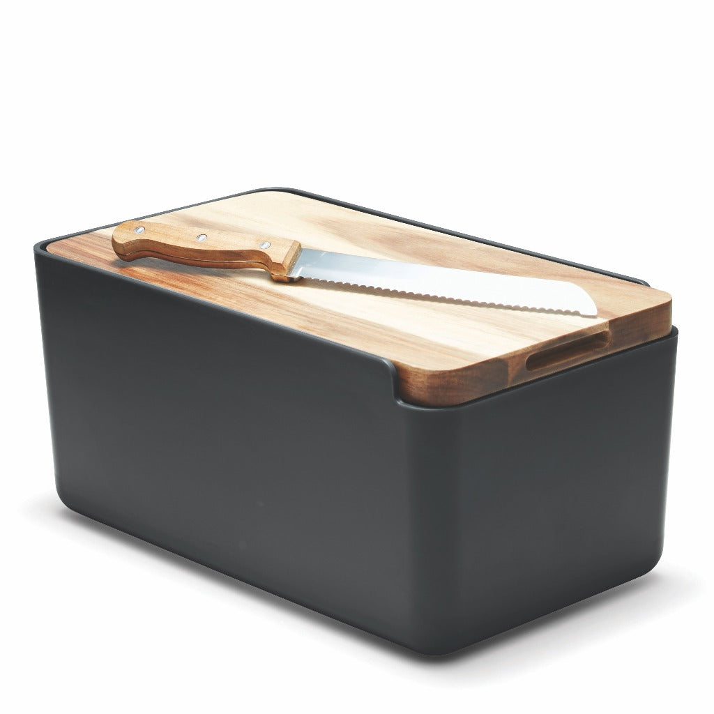 Salt&amp;Pepper&#39;s HUDSON Bread Bin with Wooden Cutting Board is the result of a beautiful combination of acacia wood and a sleek black stainless steel base - Includes bread bin, chopping board and bread knife | Shop online or in-store | AfterPay available | Australia wide Shipping | Unit 8, 259 Princes Hwy Ulladulla | South Coast NSW | 0427795959, 44541523