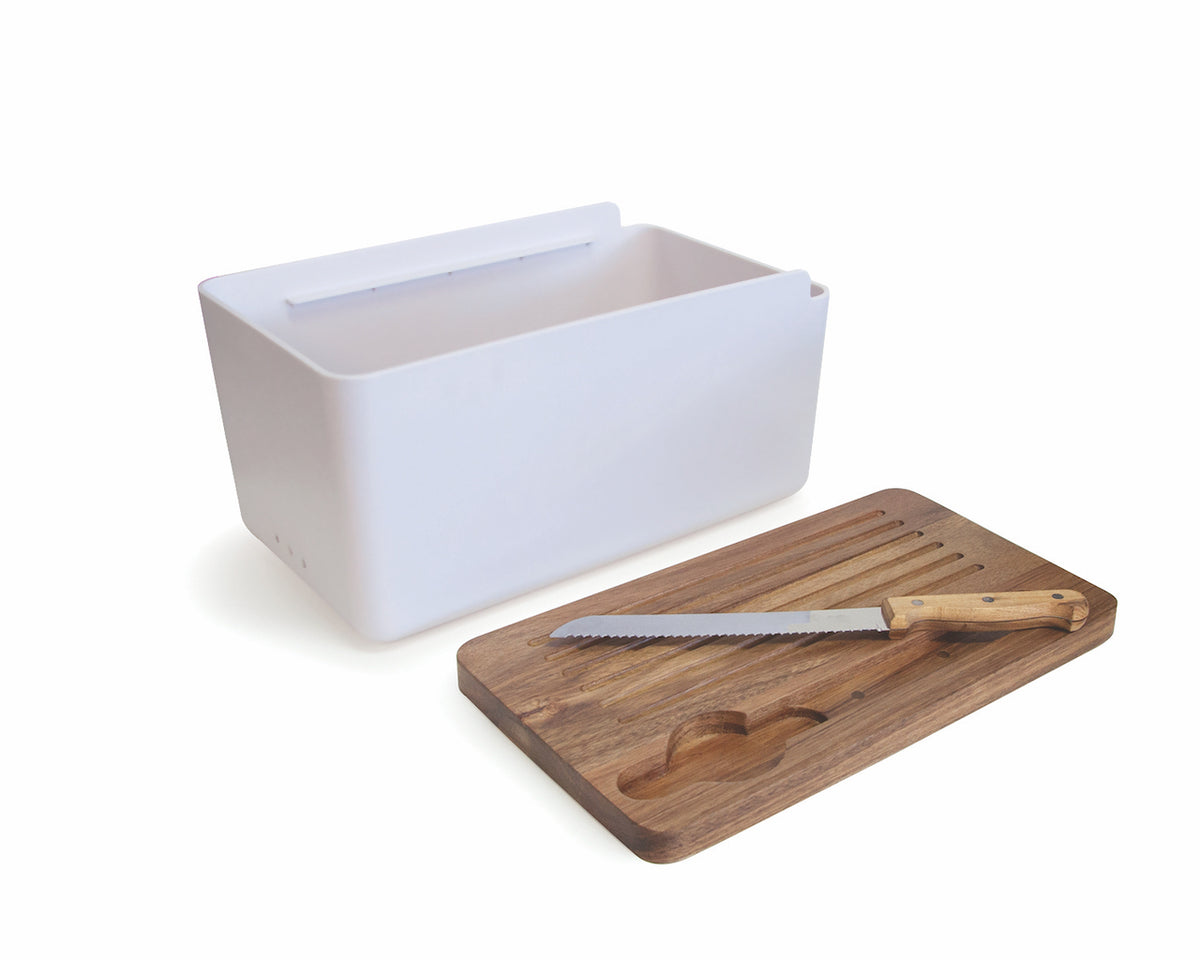 Salt&amp;Pepper&#39;s HUDSON Bread Bin with Wooden Cutting Board is the result of a beautiful combination of acacia wood and a sleek white stainless steel base - Includes bread bin, chopping board and bread knife | Shop online or in-store | AfterPay available | Australia wide Shipping | Unit 8, 259 Princes Hwy Ulladulla | South Coast NSW | 0427795959, 44541523