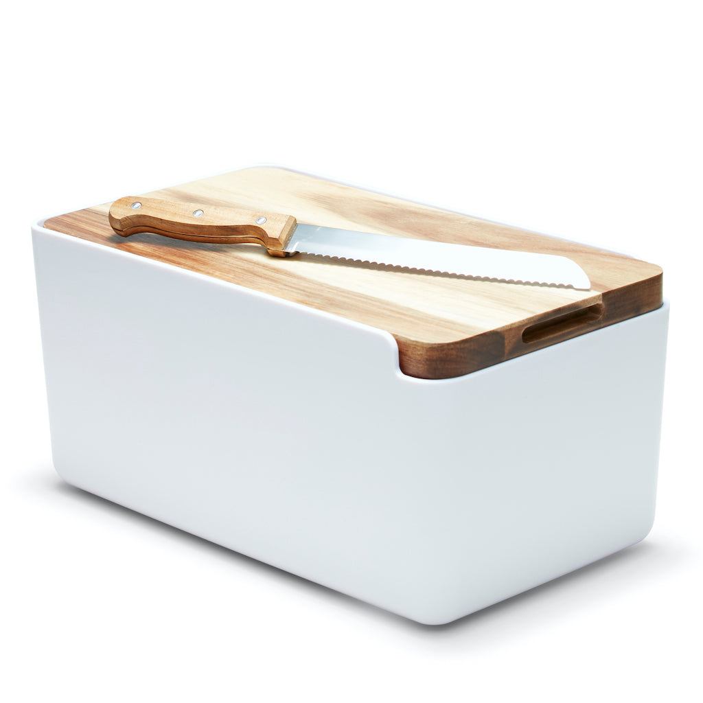 Salt&amp;Pepper&#39;s HUDSON Bread Bin with Wooden Cutting Board is the result of a beautiful combination of acacia wood and a sleek white stainless steel base - Includes bread bin, chopping board and bread knife | Shop online or in-store | AfterPay available | Australia wide Shipping | Unit 8, 259 Princes Hwy Ulladulla | South Coast NSW | 0427795959, 44541523