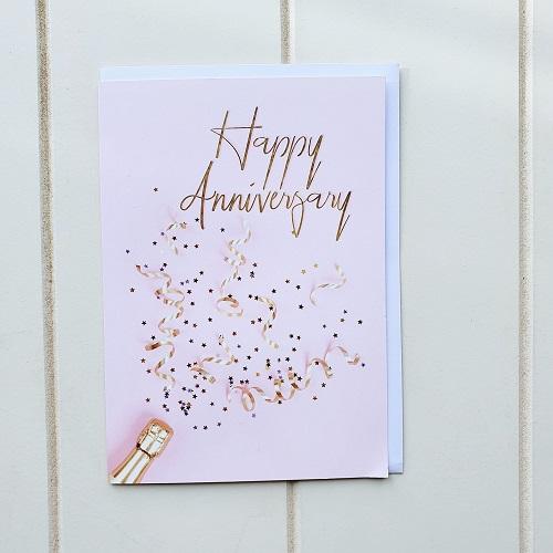 Pop the Champagne and celebrate with our Happy Anniversary Champagne Greeting card. Features Stars and Streamers on the front and &#39;To many more years together!&#39; written on the inside, this gorgeous card still gives you room to write your own handwritten message | Bliss Gifts &amp; Homewares | Unit 8, 259 Princes Hwy Ulladulla | South Coast NSW | Online Retail Gift &amp; Homeware Shopping | 0427795959, 44541523