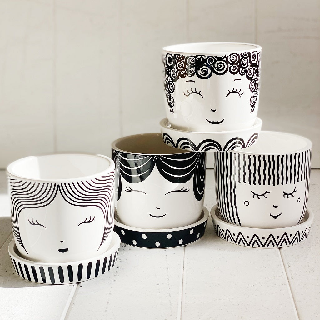 Our quirky black and white Hipster Face pots are full of personality and style. Perfect for having fun while displaying your favourite plants, they look great on a window sill or on a shelf. Four fun styles to choose from. Shop online. AfterPay available. Australia wide Shipping | Bliss Gifts &amp; Homewares - Unit 8, 259 Princes Hwy Ulladulla - 0427795959, 44541523 