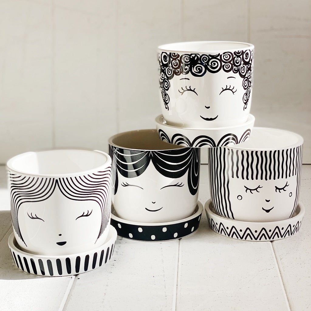 Our quirky black and white Hipster Face pots are full of personality and style. Perfect for having fun while displaying your favourite plants, they look great on a window sill or on a shelf. Four fun styles to choose from. Shop online. AfterPay available. Australia wide Shipping | Bliss Gifts & Homewares - Unit 8, 259 Princes Hwy Ulladulla - 0427795959, 44541523 