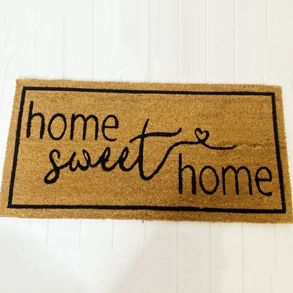 Our new Home Sweet Home Door Mat - Wide is perfect for large doorways and to create a welcome feel to your home before your guests even step foot inside. Made from Natural coir fibres. PVC backing. Extra wide design - 90x45x1.5cm.| Bliss Gifts & Homewares | Unit 8, 259 Princes Hwy Ulladulla | South Coast NSW | Online Retail Gift & Homeware Shopping | 0427795959, 44541523