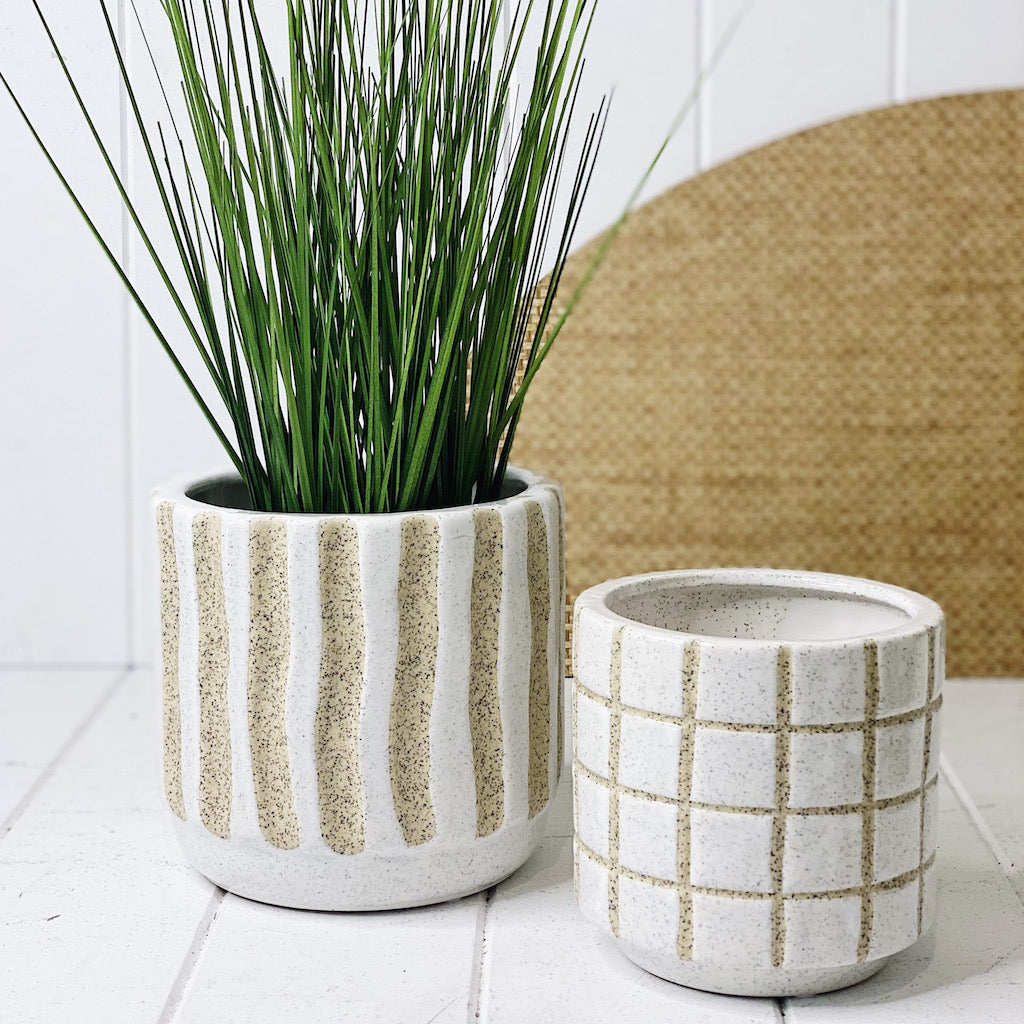Give your vibrant and colourful potted plants and flowers and incredibly stylish home in our Ivory Pots. Our Ivory pots come in two different styles, stripe and square.| Bliss Gifts &amp; Homewares | Unit 8, 259 Princes Hwy Ulladulla | South Coast NSW | Online Retail Gift &amp; Homeware Shopping | 0427795959, 44541523