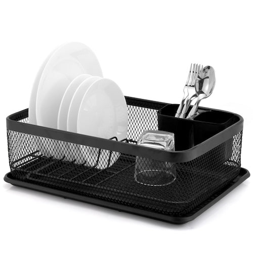 Classica Mesh Powder Coated Dish Rack Black with Cutlery Holder and Tray -41 x 29.5 x14.5cm | Drip Tray and Utensil Holder Included| Bliss Gifts & Homewares | Unit 8, 259 Princes Hwy Ulladulla | South Coast NSW | Online Retail Gift & Homeware Shopping | 0427795959, 44541523